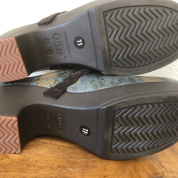 CROCS Size 11 Floral Print Clogs 203764 Dual Leather Braided Strap Dual Comfort - Picture 10 of 15